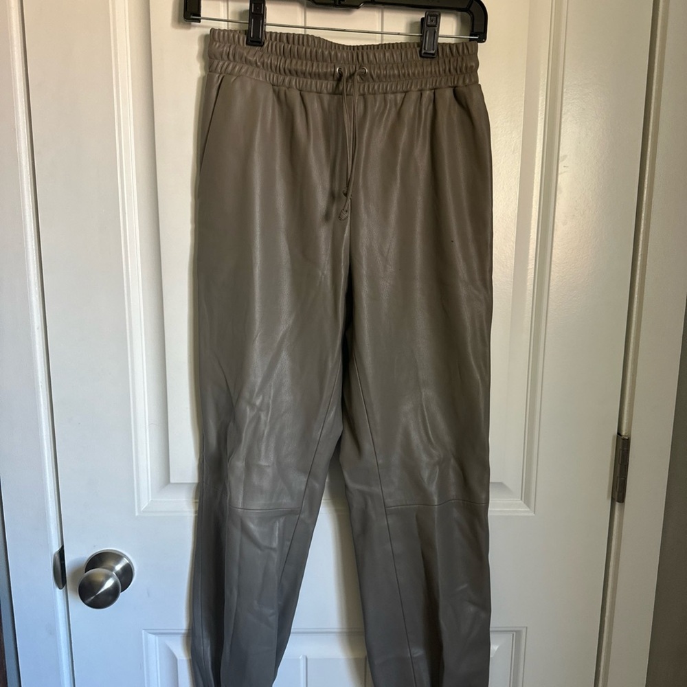 Olive Vegan Leather Pants